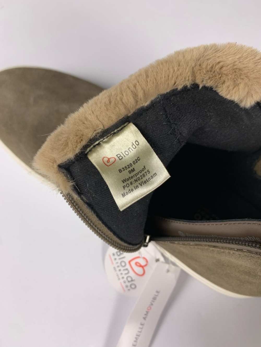 Blondo Waterproof Ankle Boots Womens 9 Taupe Faux Suede Fur Trim NEW NWT - Picture 6 of 14